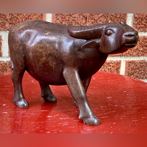 Vintage Artisan Hand Carved Thai Hardwood Antique Bull Ox Steer Figurine - Picture 4 of 16